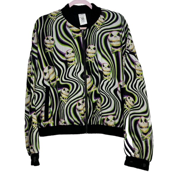 Disney Jack Skellington Print Bomber Satin Jacket Nightmare Before Christmas XL - Picture 1 of 7